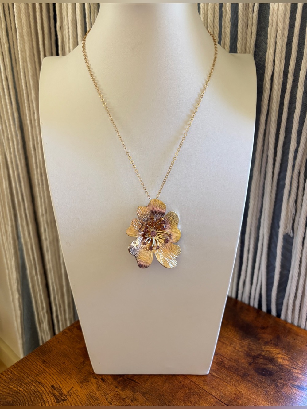 Gold Lavender Floral Pendant Necklace